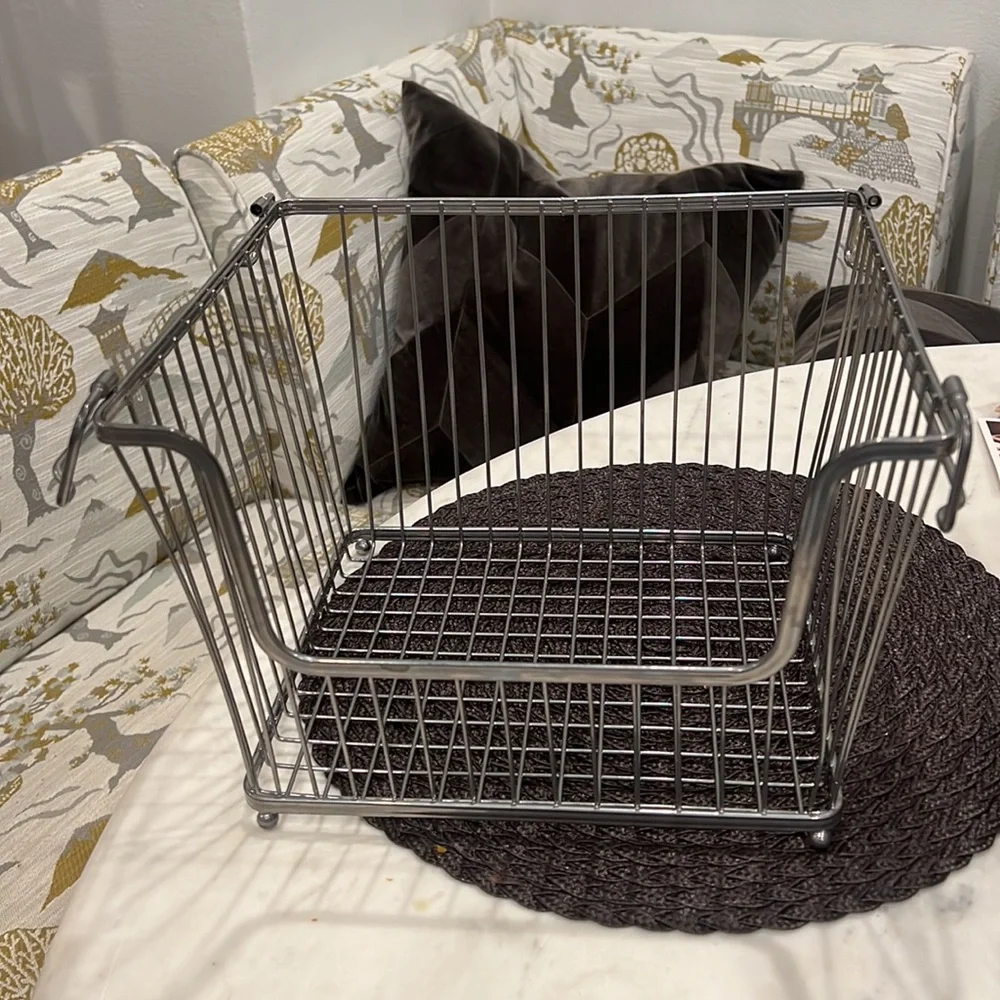 Silver STACKABLE WIRE BASKET WITH HANDLES 12x10x7 3/4 (1 basket)